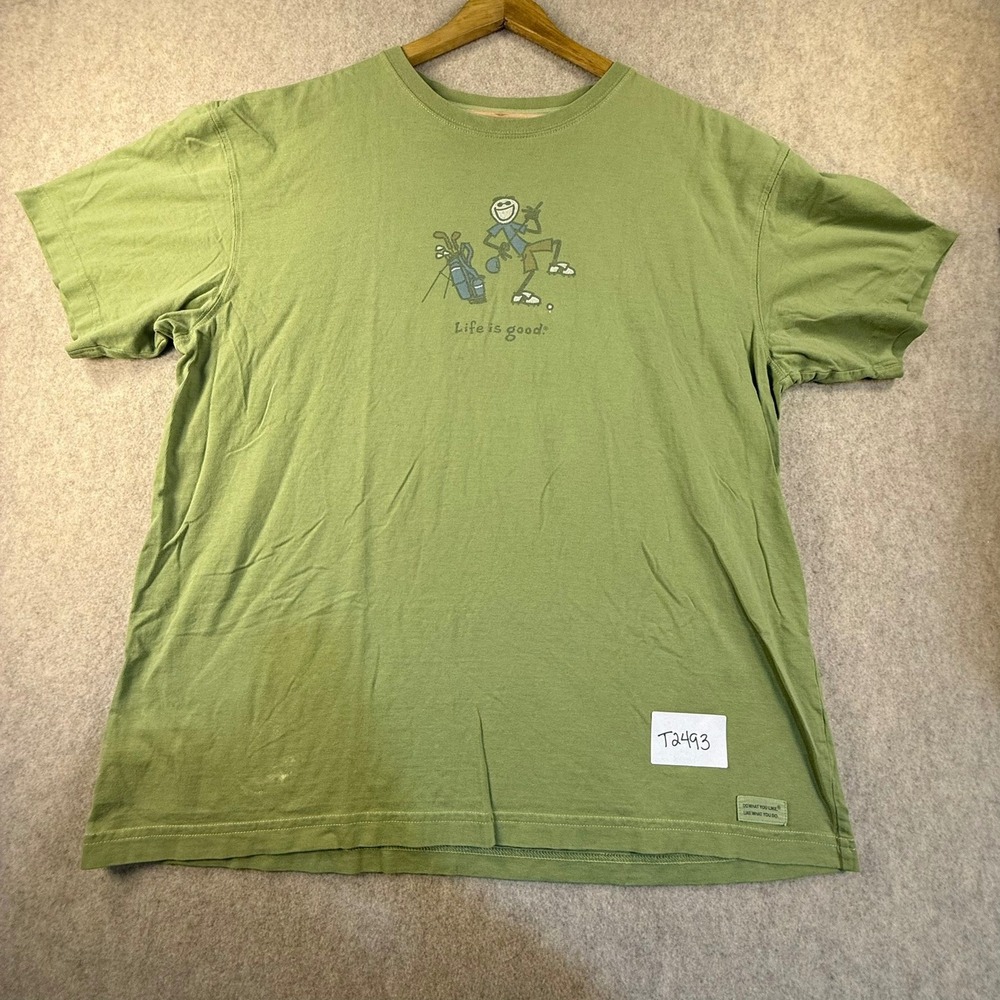 Life is Good Mens Large Green Golf Jake Graphic T-Shirt Short Sleeve Tee